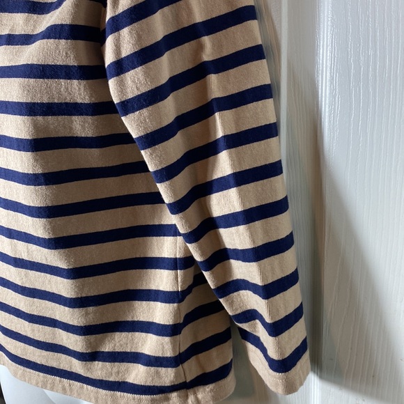 J. Crew Women’s Tan Navy Striped 3/4 Sleeve Boat Neck Cotton Shirt Size Small - Picture 4 of 6